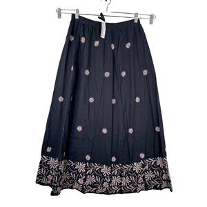 Ayurvastram hand floral embroidered maxi‎ skirt boho black pink sz L